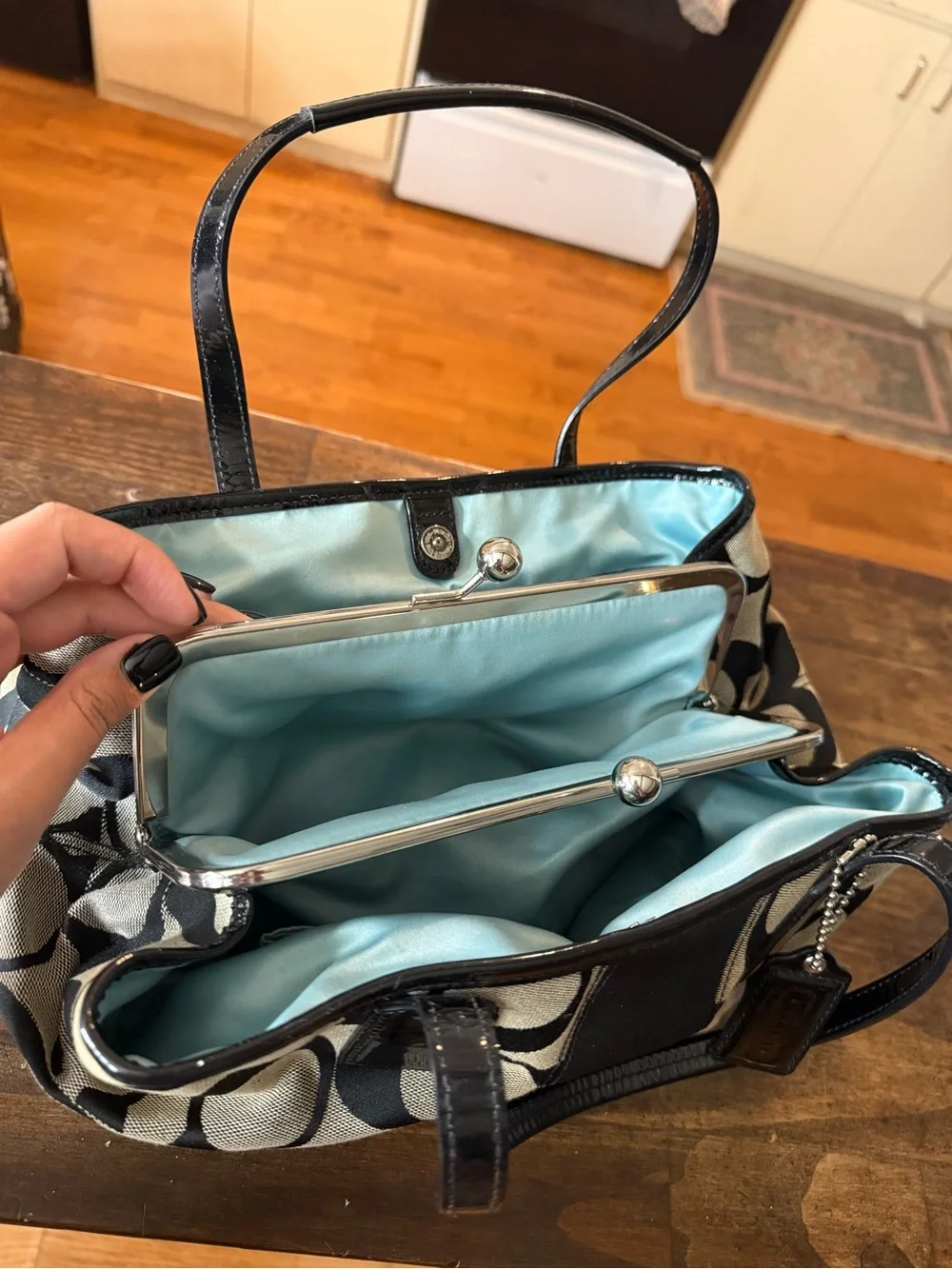 Coach Black and Cream Signature Canvas Shoulder Bag
